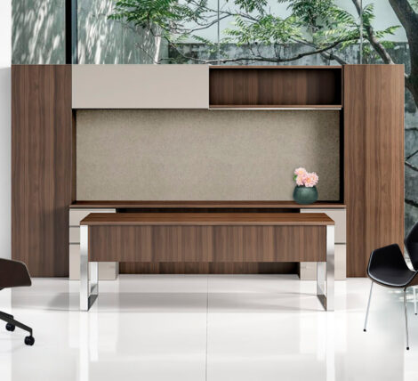 Ariadne Desk is a high end executive wood metal and glass desk collections
