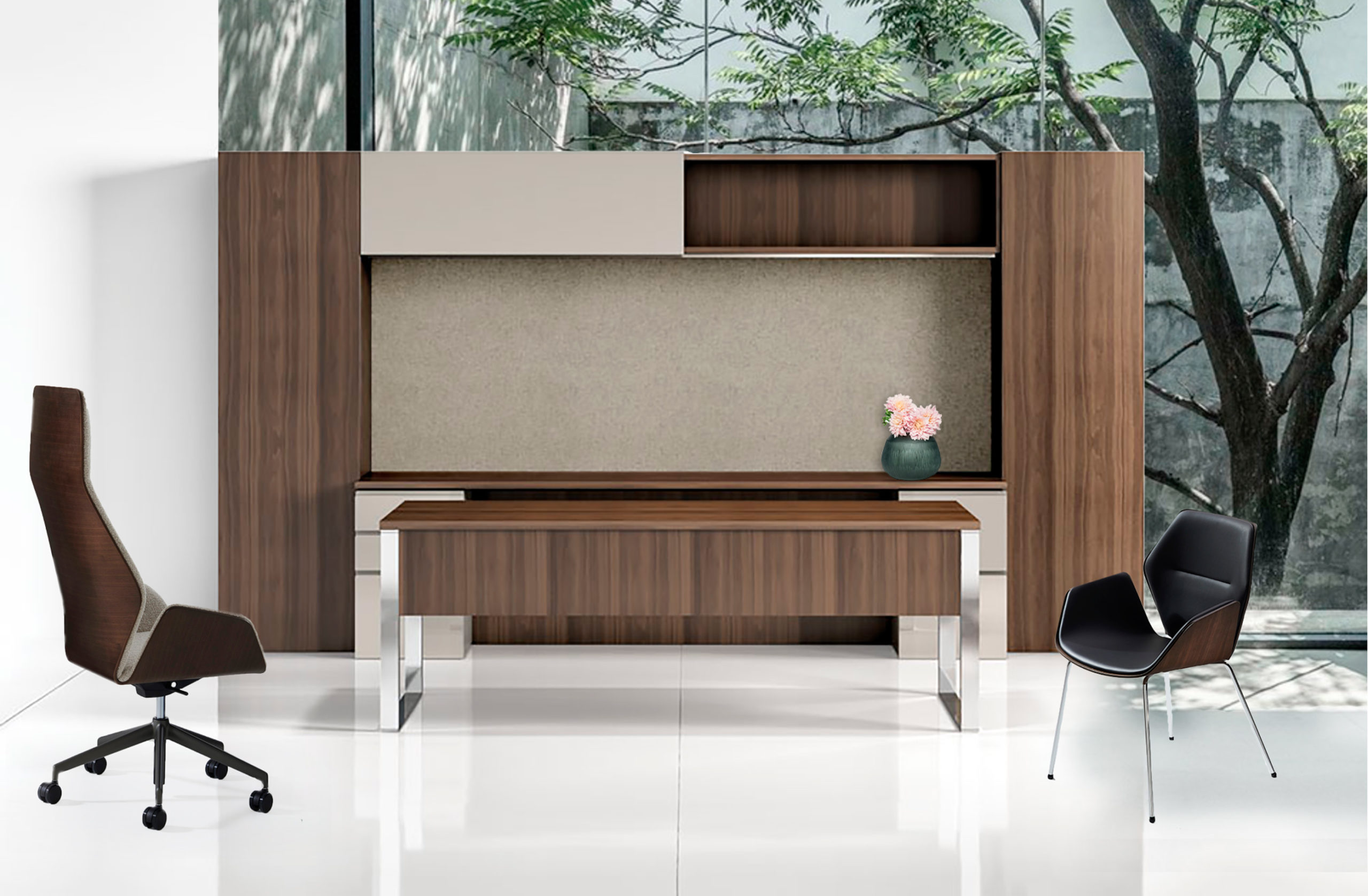 Extreme luxury modern executive wood metal desk suite for home and office