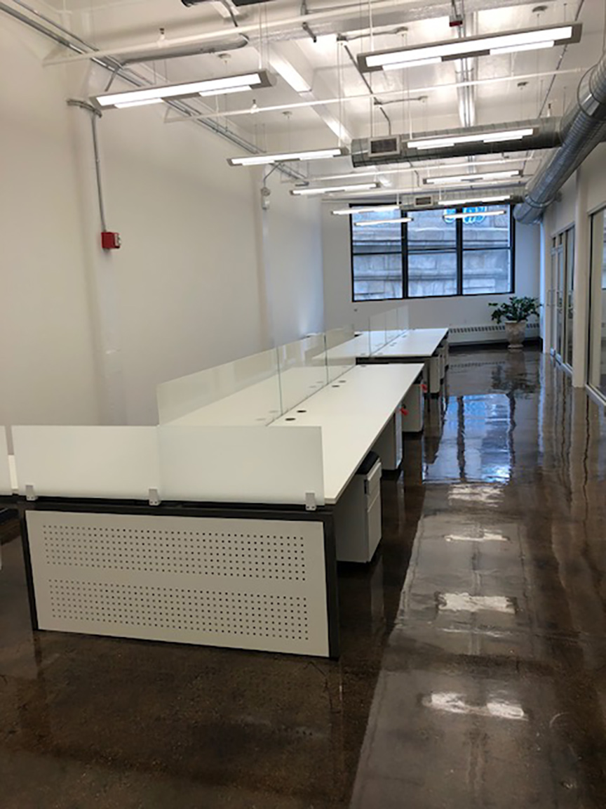 New-York-Install-White-Desks is great for modern industrial spaces with concrete floors
