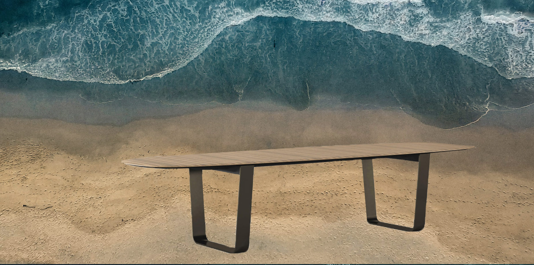 Modern soft lines natural wood open surf conference table