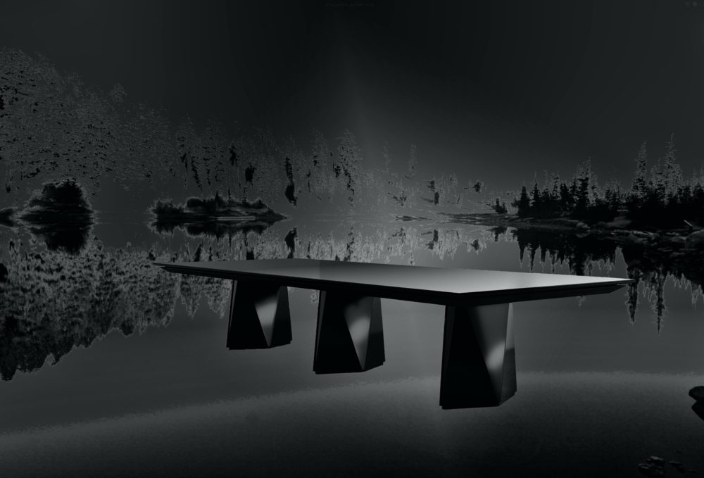 Spectacular Angular Glass and Stone Pristine Landscape Table