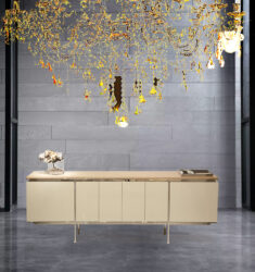 Luxury glass chrome wood Golden Lux Credenza for modern home and office storage