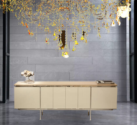 Luxury glass chrome wood Golden Lux Credenza for modern home and office storage