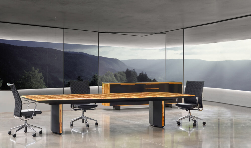 The Grand Marinier Table is an exceptional boardroom table for luxury conference rooms