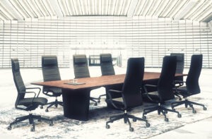 Panoramic Chair is a thin high back retro detailed stunning executive leather conference room chair for modern offices