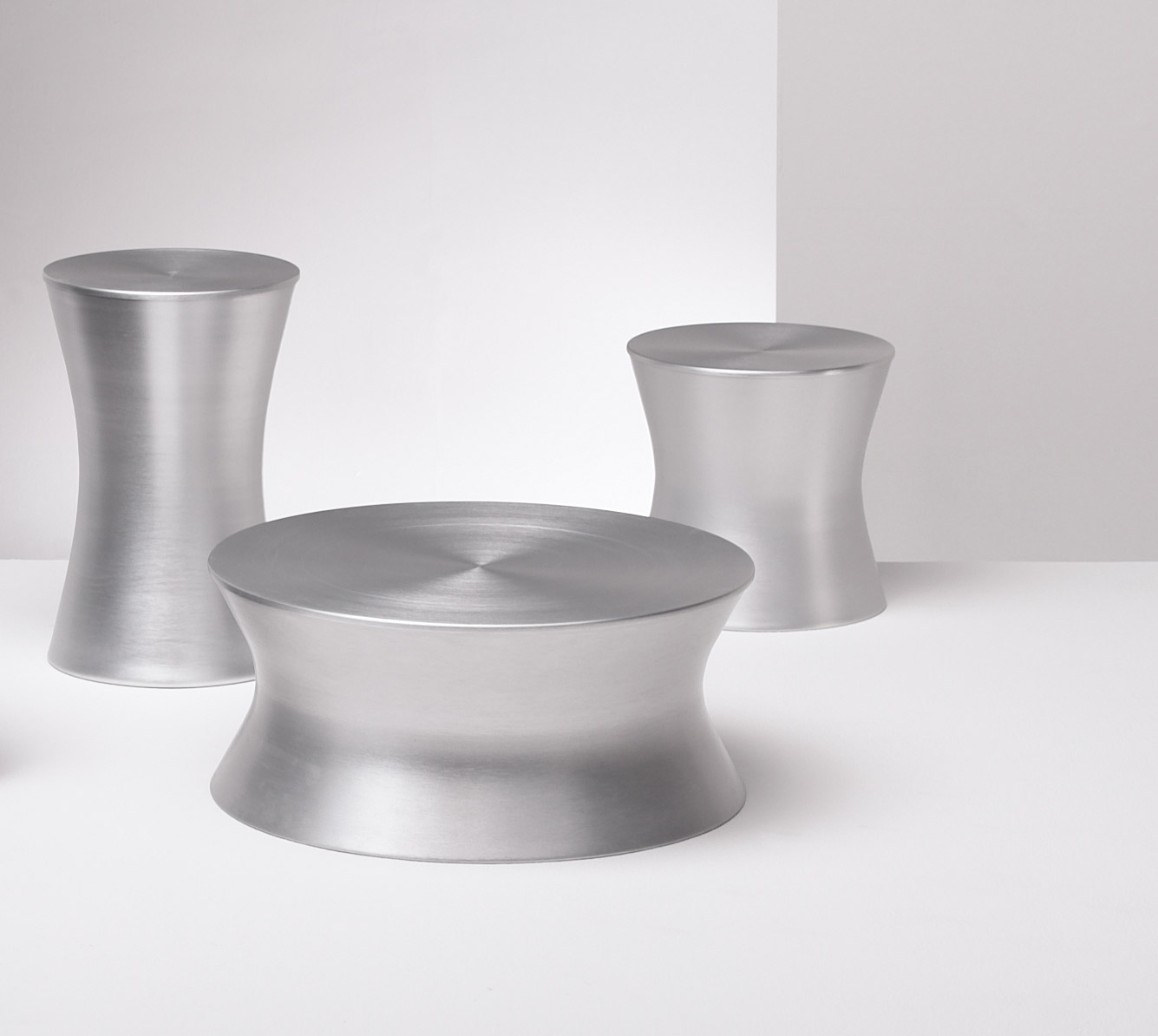 Round Black and Silver Table Ottomans - Image 4