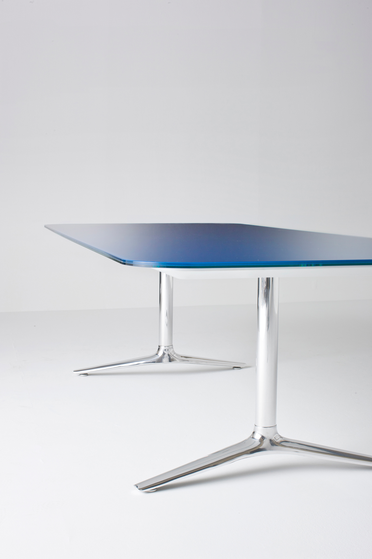 Blue Glass Chrome Modern Table - Image 3