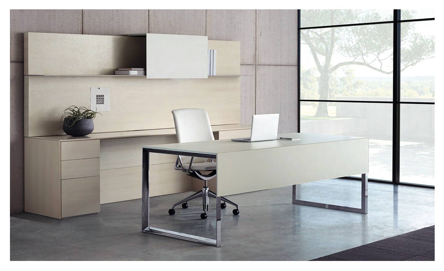 White Glass Chrome Executive Desk - Image 4