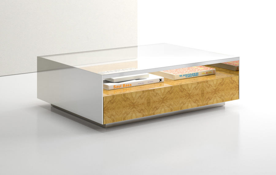 Exqusite Square Wood Metal Glass Coffee Table