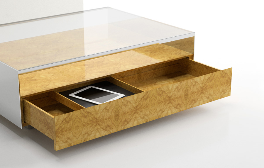 Exqusite Square Wood Metal Glass Coffee Table - Image 2