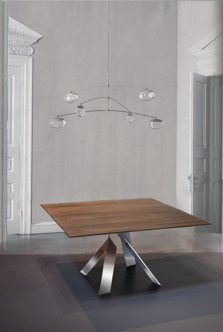 Square Wood Chrome Crossed Base Table