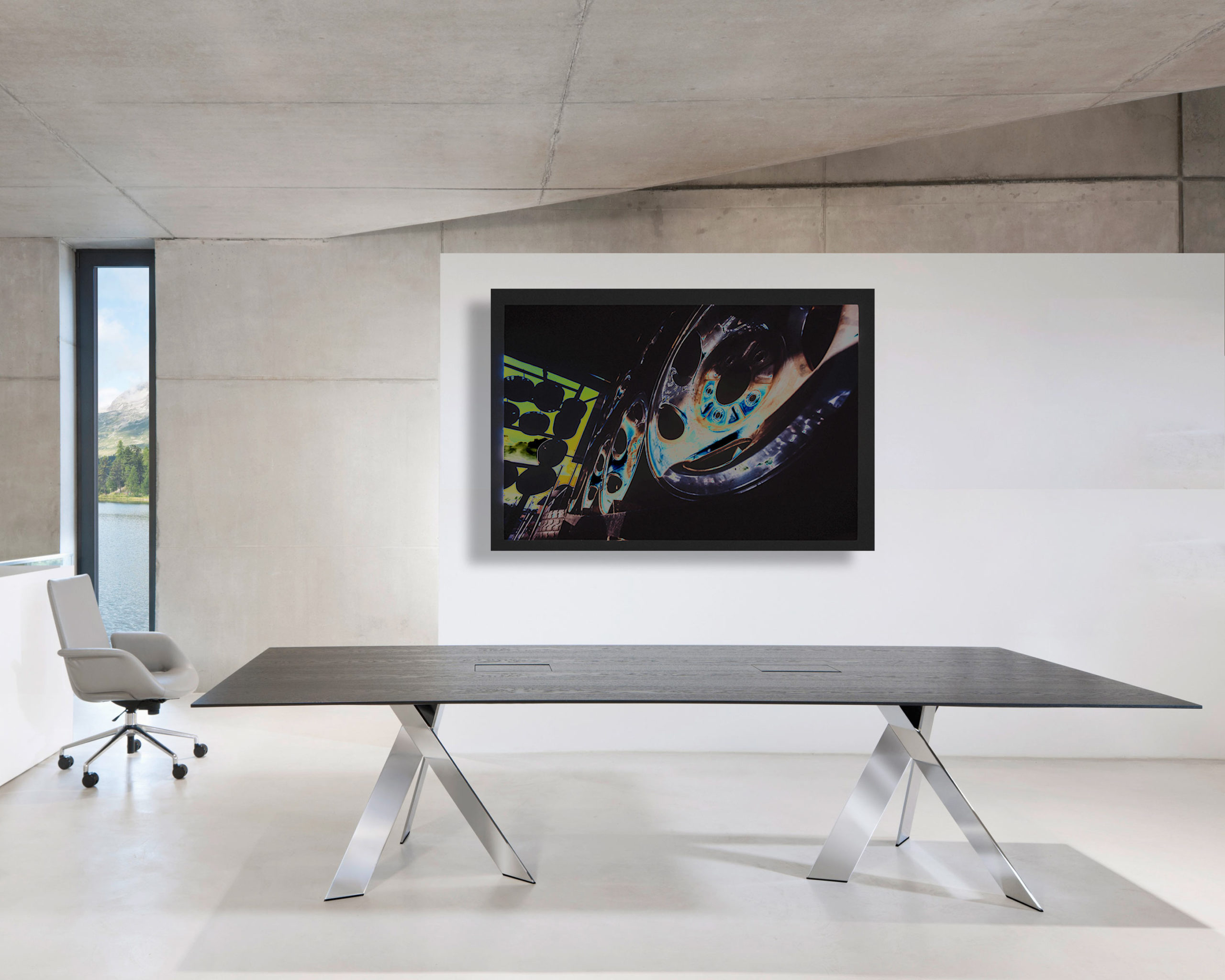 Contemporary Modern Executive Wood Chrome Table - Image 2